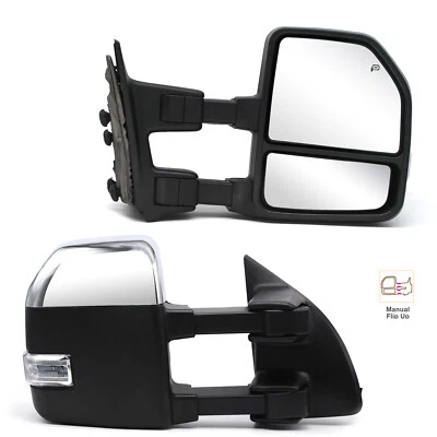 LH RH Towing Mirrors Manual Extendable For 2003-2016 Ford F-250 F-450 SD Chrome - Image 1 of 4