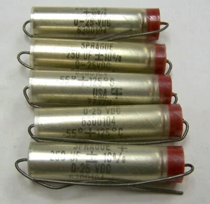 5  Sprague 630D104 Axial Aluminum Electrolytic Capacitors  250uf 25V 125c 40mm - Picture 1 of 6