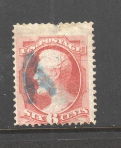 U.S. Fancy Cancels Stamp - Scott # 148, Blue bold letter "A" Cork, Scarce ! ++ - Picture 1 of 2