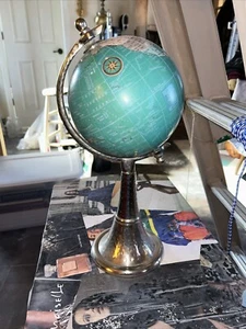 Desk Top World Globe on Hammered Aluminum Metal Base 13”T India - Picture 1 of 5