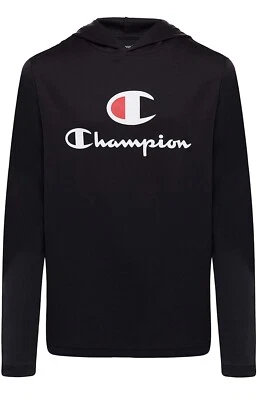 Champion Boys Tech Long Sleeve Top Active Hooded  Black, Size Medium NWT - Image 1 of 4