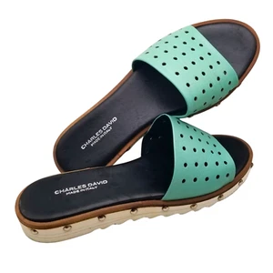 CHARLES DAVID Women's Leather Space Slide Sandals Aqua Size US 7 - Picture 1 of 8