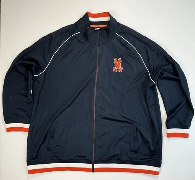 Chaqueta Psycho Bunny XLT Azul Marino/Negro Naranja Cremallera Completa Bolsillos con Cremallera Logo Grande Foto 1 de 4