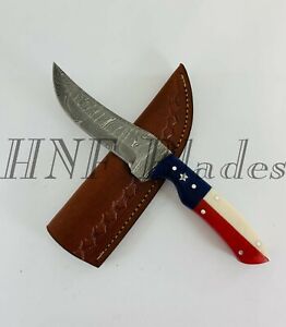 HNF CUSTOM HANDMADE DAMASCUS STEEL HUNTING SKINNER KNIFE | TEXAS HANDLE A331