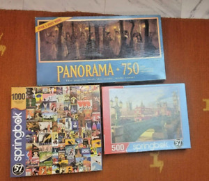 3 Puzzles, 2 Springbok (500 piece & 1000 Piece, 1 MB Panorama 750 piece Complete