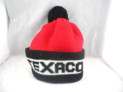 Chapéu gorro Texaco com malha Pom vermelho e preto e branco raro feito à mão vintage - Imagem 1 de 4