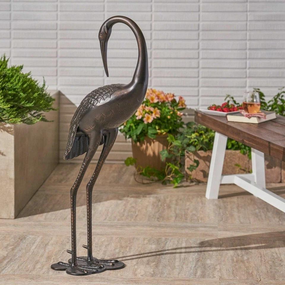 Sunny Outdoor 39-Inch Bronze Cast Aluminum Crane Garden Statue - Image 1 of 4