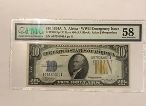 1934-a north africa $10 silver certificate about uncirculated, PMG 58 choice - Picture 1 of 2