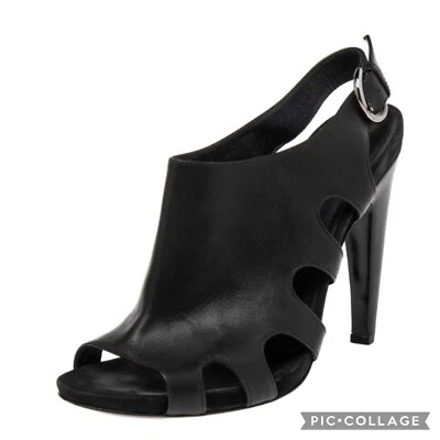 Sandalias Anthropologie Klub Nico de cuero negro con tacón de cuña punta abierta talla 9 Foto 1 de 4
