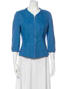 Elie Tahari Small Blue Denim Collarless Full Zip Jacket - Picture 1 of 8