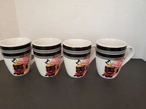 Hooray para tazas Hallowe-en 4 Royal Norfolk Greenbriar Inter, gato negro, murciélago, búho - Imagen 1 de 8
