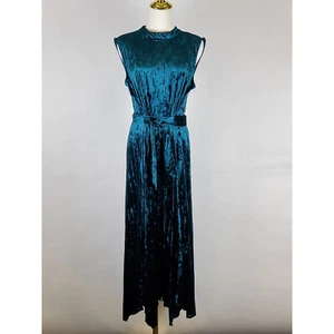 Tahari ASL Dress Womens Size 14 Teal Pleated Velvet Mock Neck Midi NWT - Picture 1 of 9