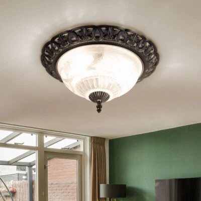 Plafoniera Lampada Sala Pranzo Argento Antico da Pavimento Vetro Fiori - Immagine 1 di 4