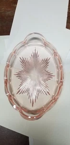 VTG PINK DEPRESSION GLASS HEISEY TOURAINE OVAL DISH TRAY 7 1/4" - Picture 1 of 4