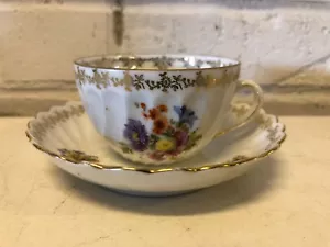 Antique Royal Vienna B. Bloch & Co. Porcelain Cup & Saucer w/ Floral Dec. - Picture 1 of 11