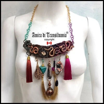 Joyería de Lujo Collar Colgante Gitano Boho Borla Flecos Nappe Cadena Cuentas Serpiente Foto 1 de 4