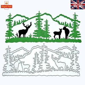 Stag, Doe In The Woods & Mountains Metal Cutting Die, Trees Deer, Card Making G9 - Picture 1 of 4
