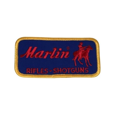 Винтажная нашивка на винтовки дробовики Marlin — версия из синего и красного золота — новая из старых запасов - Изображение 1 из 2