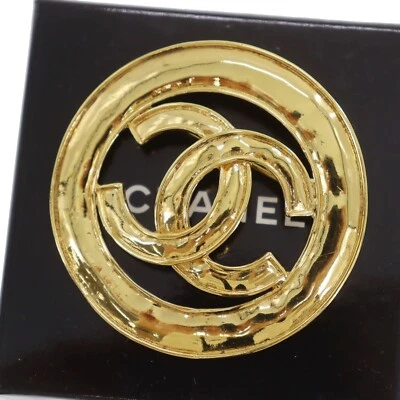 CHANEL CC Logos Circle Used Pin Brooch Gold Plated 94P France Vintage #CD699 S - Image 1 of 4