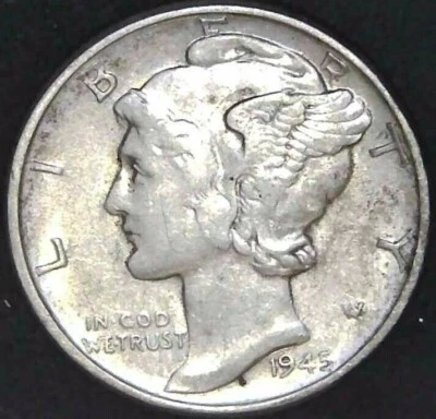 1945-P 10C Mercury Dime AU 90% Silver 22lrr0516-3 - Image 1 of 2