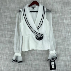 NWT JS Boutique Womens Size 4 long sleeve blouse v-neck 1965 - Picture 1 of 10