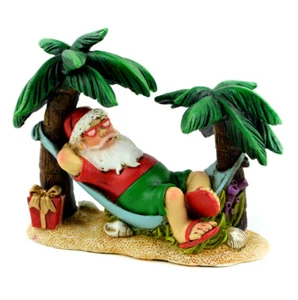Fairy Garden Fun Beach Christmas Santa In Hammock Dollhouse Figurine - Picture 1 of 1