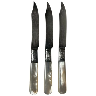 Cuchillos antiguos victorianos madreperla MOPSterling Band Landers Frary Fruit 3 Foto 1 de 4