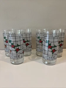 Vintage 6er Set Weihnachten Coca Cola Stechpalme Beere 6" Trinkgläser Becher - Bild 1 von 2