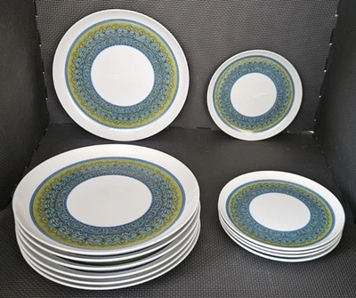 12 RARE Vintage 210 Sango Aquarius Filigree Plates Green 7 Dinner 5 Salad FRESHP - Image 1 of 4