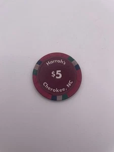 Harrahs Cherokee Casino NC $5 Gaming Chip Red - Picture 1 of 2