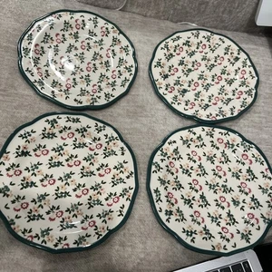 Pioneer Woman Green Floral Salad Luncheon Plates Set Of 4 Amazing Condition - Picture 1 of 6