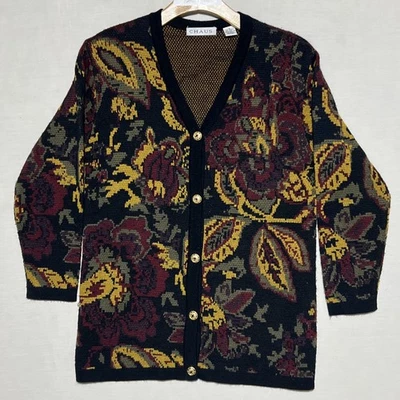Vtg Chaus Women Black Red Fall Cardigan Sweater Button Down Wool Blend Sz S - Image 1 of 4