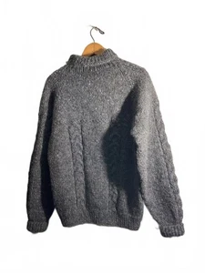 Handarbeit grau Zopfmuster Wolle Damen Rollkragen Pullover Medium - Bild 1 von 10