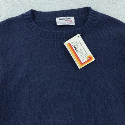 Suéter Puritano Vintage SE ADAPTA Pequeño Azul Marino ThermaX Therm Cru Lana Hecho en EE. UU. Años 80 Foto 1 de 4