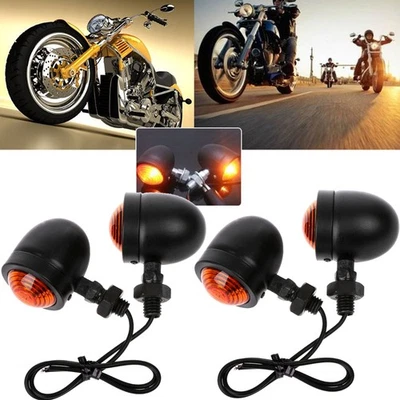 4X Luz de señal de giro para motocicleta Mini bala intermitente ámbar luz indicadora negra Foto 1 de 4
