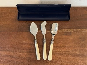 Vintage Italienisches Käse Servier Set 3 Faux Elfenbein Griffe Edelstahl Made Italy - Bild 1 von 5