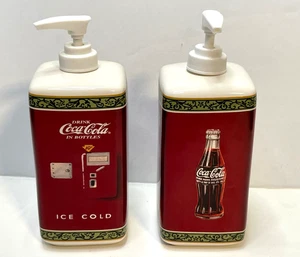 Coca Cola Coke ceramic soap dispenser bathroom lotion 6" tall set of 2 - Picture 1 of 14
