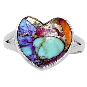 Premium Heart Kingman Orange Dahlia Turquoise 925 Silver Ring s10 Jewelry R-1073 - Picture 1 of 5