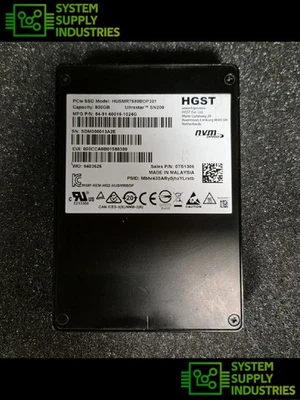 HGST 800GB HUSMR7680BDP301 SN200 12Gbps 2.5" U.2 NVMe SSD P/N: 54-91-60015-1024G - Image 1 of 3
