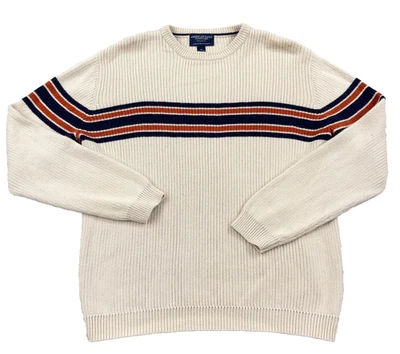 Vintage Y2K American Eagle Sweater Men Medium Cream White Chunky Knit Stripe - Image 1 of 4