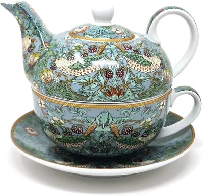 William Morris' Strawberry Thief (Teal) Design - Fine China Tea For One Set - Bild 1 von 4