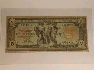 Canadá 1917 Banco de Comercio Canadiense Billete de $5 Firmas Aird Logan Grande - Imagen 1 de 10