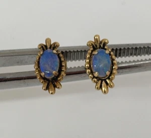Vintage Elegant Estate 14K GOLD Fire Opal Fleur Di Lis Stud EARRINGS - Picture 1 of 9