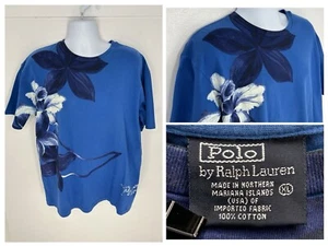 Polo Ralph Lauren Vintage 90's Painted Floral T Shirt Size XL Blue Preppy Retro - Picture 1 of 10