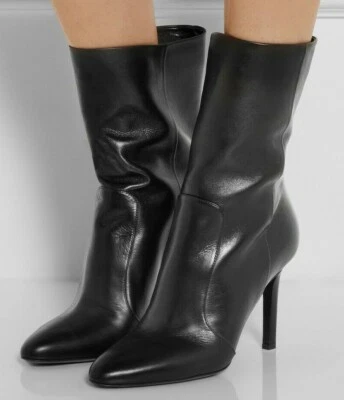NEW Tamara Mellon REBEL Leather Boots Calf Heels Black Almond Toe Shoes 40 40.5 - Image 1 of 4