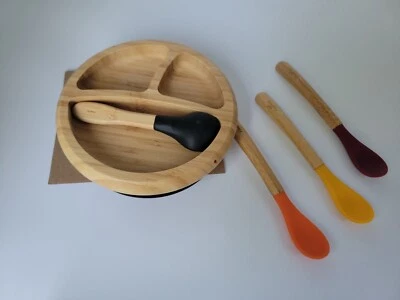 Pottery Barn Moderno Bebé Avanchy Bambú Infantil 3 Cucharas Plato de Ventosa y Cuchara  Foto 1 de 4
