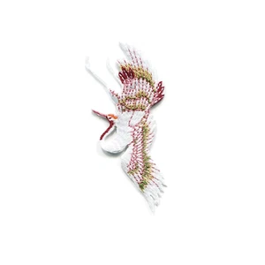 Flying Crane White Bird Red Wing Embroidered Iron On Patch DIY Applique - Picture 1 of 2