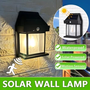 Solar Tungsten Wall Light Outdoor Waterproof Motion Sensor Lamp for Porch Garage - Picture 1 of 18