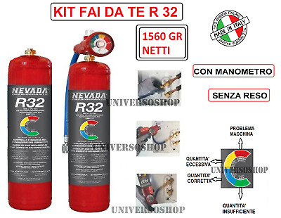 Gas R32 Refrigerante Ricarica Per Climatizzatori Kit Fai Da Te Con Manometro • 119.57€