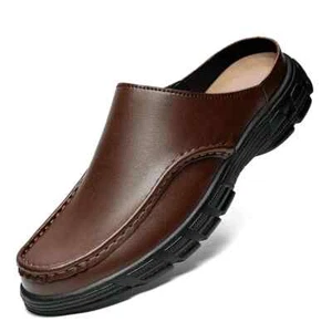 Men Non-Slip Leisure Slippers Leather Shoes Vintage Style Walking Half Drag - Picture 1 of 23